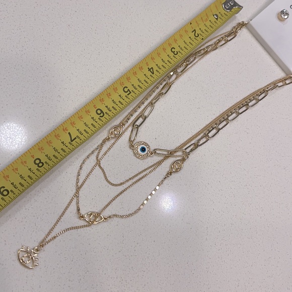 NWT Faux Gold Evil Eye Layering Necklace Set with Stud Earrings - Picture 2 of 3